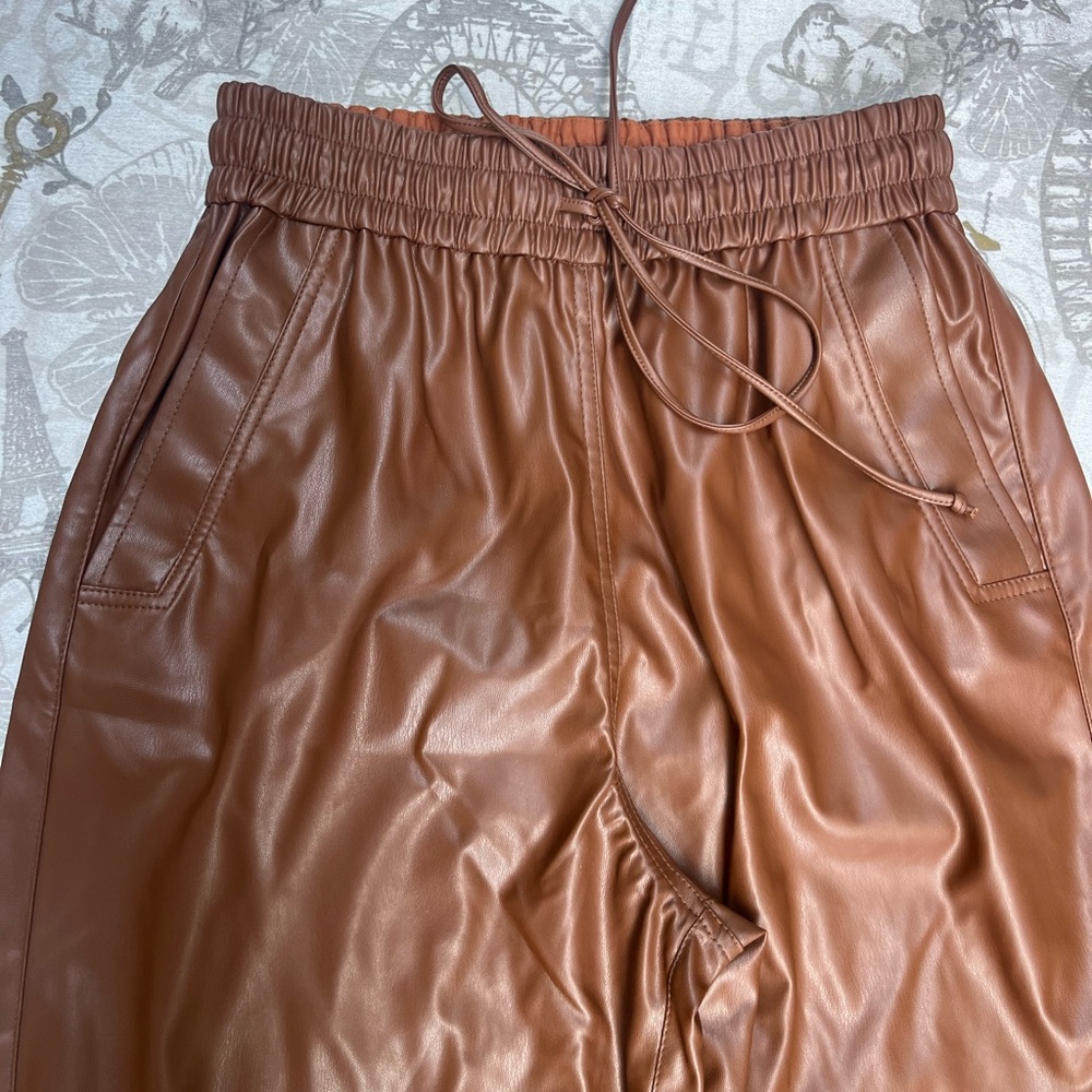 Women's Tan Faux Leather Joggers size s